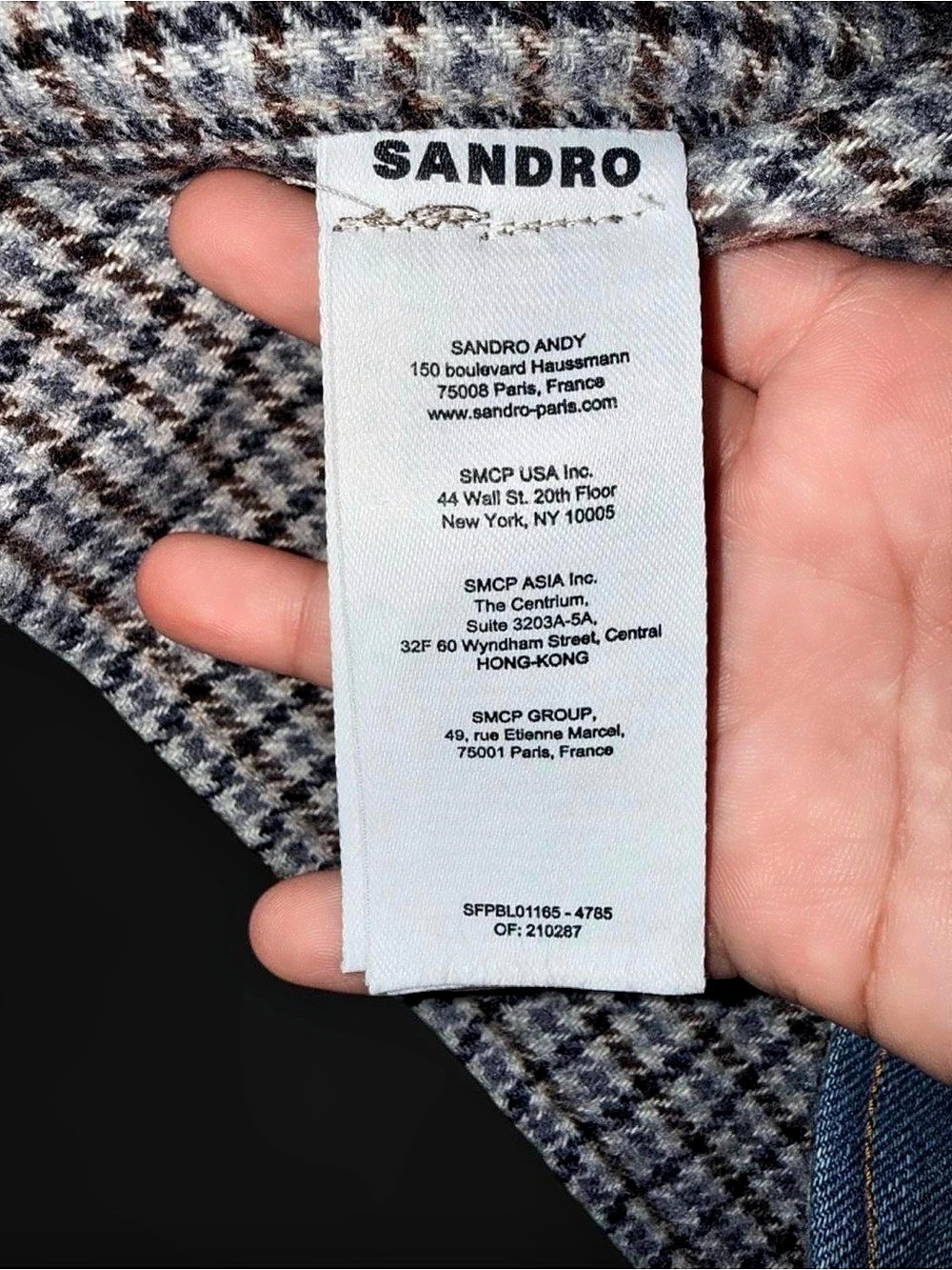 Sandro Elias Denim Jacket Houndstooth Blue & Brown Size 40 - Picture 5 of 6